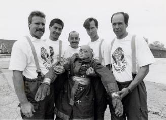 Firefighters Rob Wohlfeld, John Olejnik, Doug Comeau, Peter Reid, and Mark Evans. Brampton, Ontario