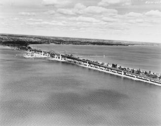 Aerial view of the Burlington Skyway. Burlington, Ontario