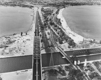 Aerial view of the Burlington Skyway. Burlington, Ontario