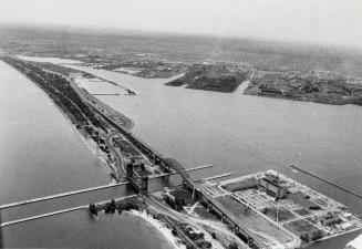 Aerial view of the Hamilton Harbour and the Burlington Skyway. Burlington, Ontario