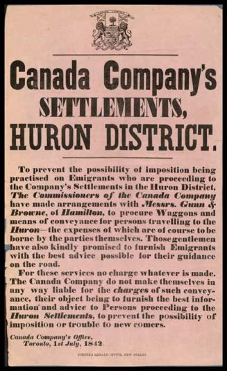 &quot;Canada Company's settlements, Huron District. To prevent the possibility of imposition be…