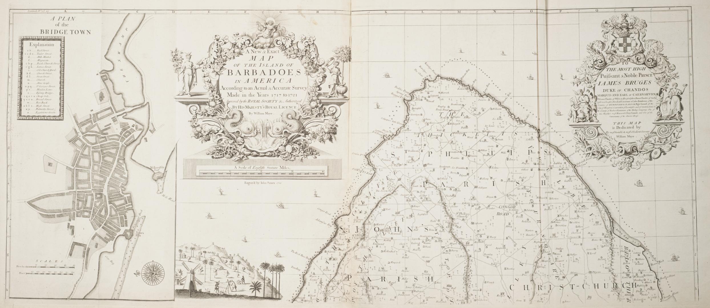 A new & exact map of the Island of Barbadoes in America According to an actual and accurate survey made in the years 1717 to 1721 