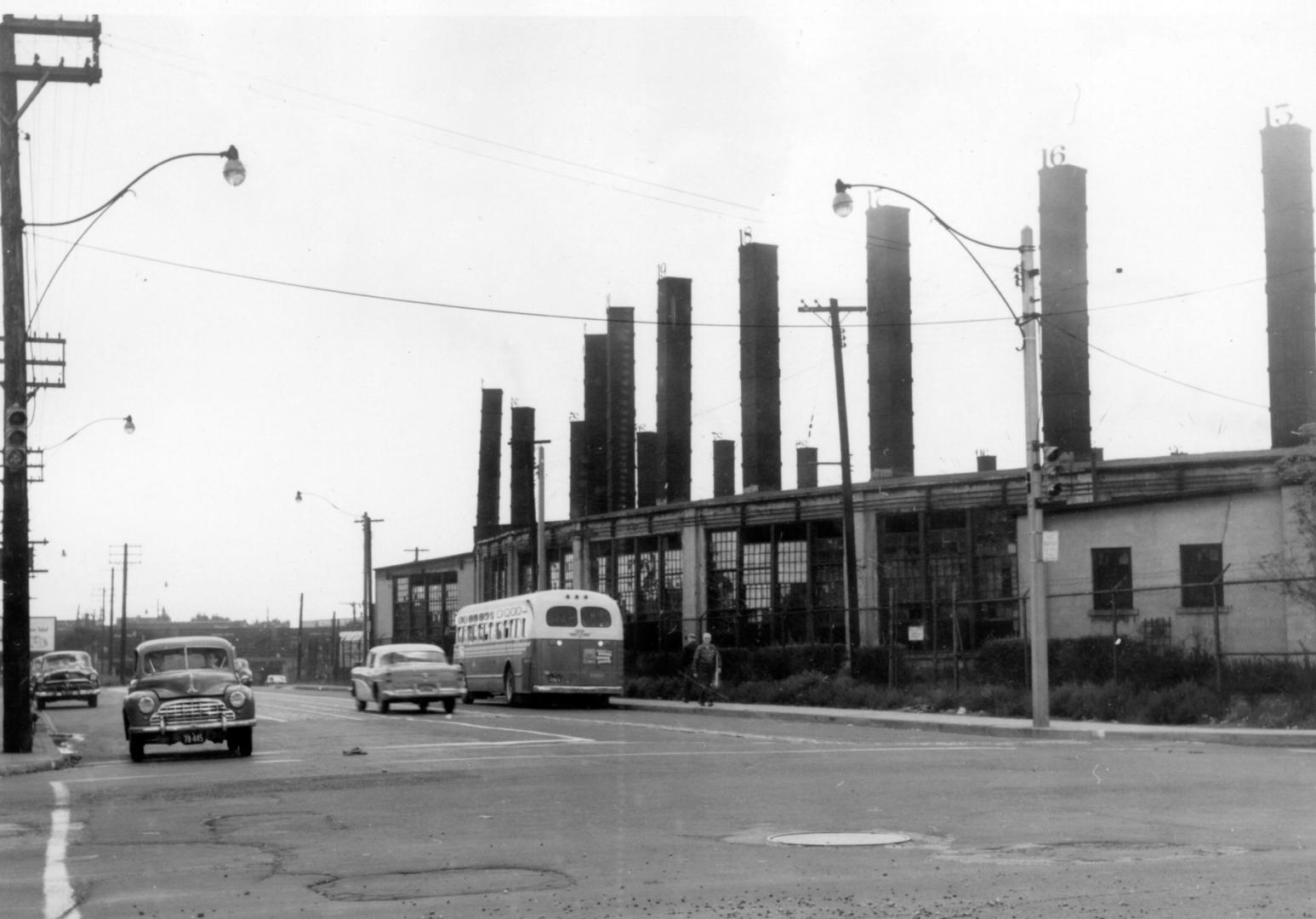 C.P.R., Lambton Yards, roundhouse, Runnymede Road, southwest corner St. Clair Avenue W., looking south along Runnymede Road from St. Clair Avenue W