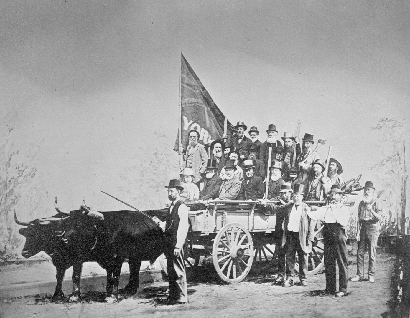 York Pioneers, on way to Exhibition to erect Scadding cabin