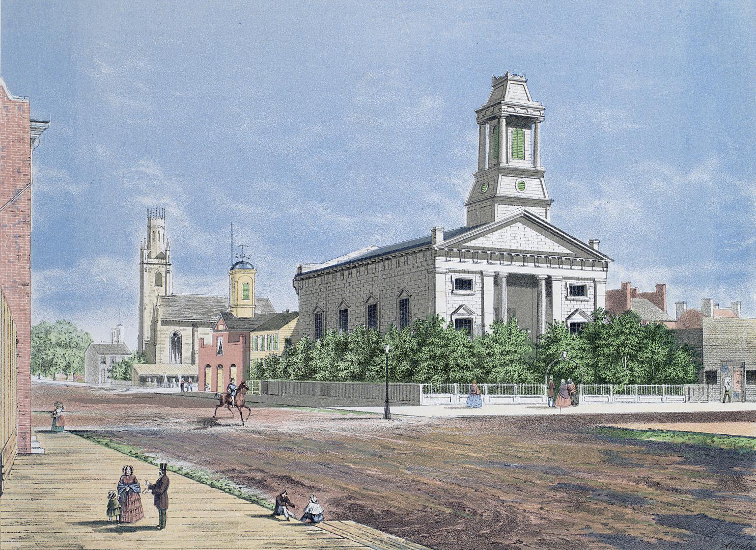 Zion Congregational Church (1840-1855), Adelaide Street West, northeast corner Bay St