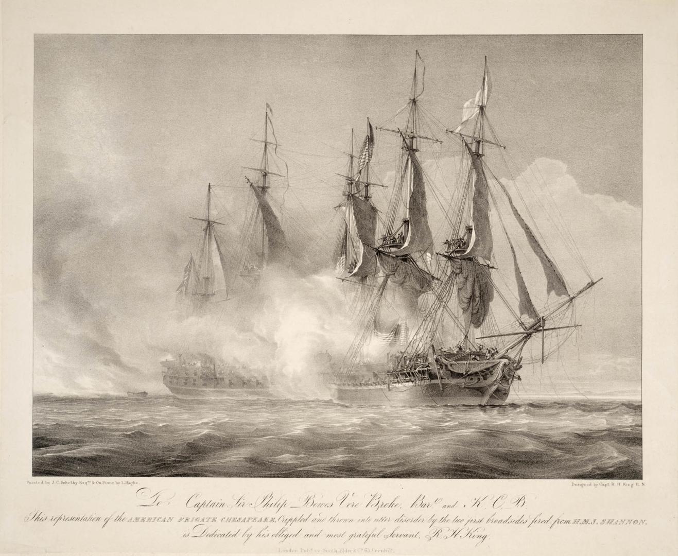 The American Frigate Chesapeake, Crippled and Thrown into Utter Disorder by the Two First Broadsides Fired from H