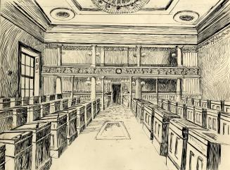 Parliament Buildings (1832-1893), interior, legislative chamber, looking west