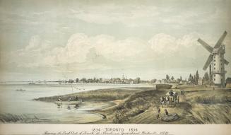 Image shows a part of the lake and the waterfront with a mill and some houses in the background…