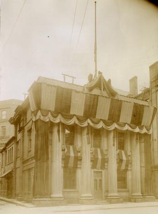 Edward VII, Decorations Mourning Death, on Post Office (1852-73), Toronto St