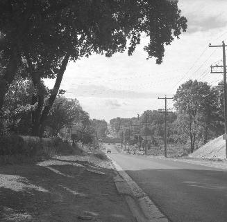 Yonge Street looking south from north of York Mills Road during construction of new bridge over West Don River