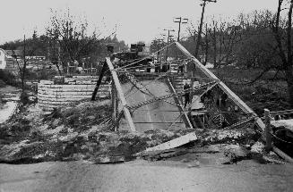 Don River (West Don R.), looking north across Yonge Street bridge, Toronto, Ontario. Image show…