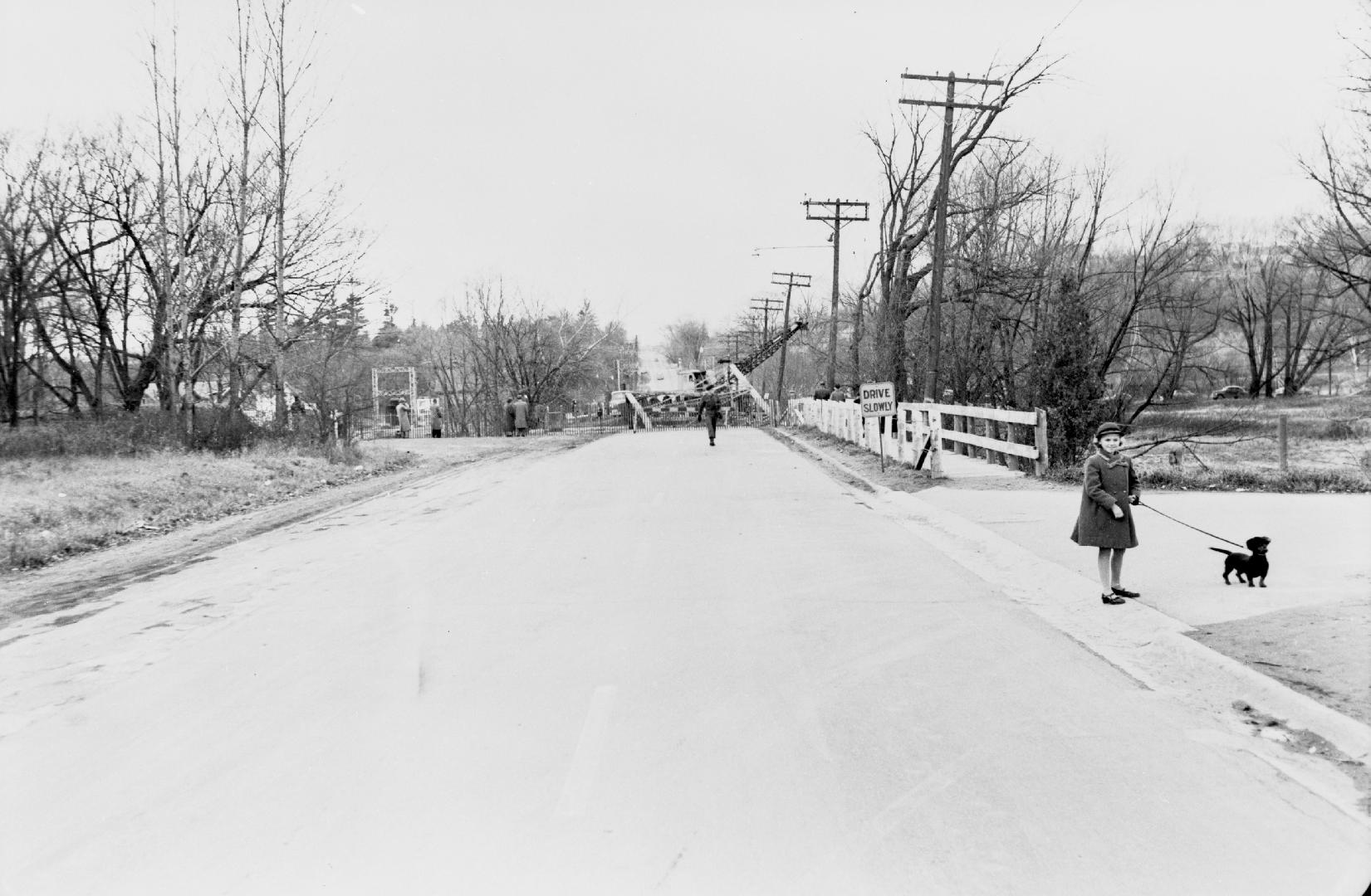 Don River (West Don R.), looking north to Yonge Street bridge. Toronto, Ontario