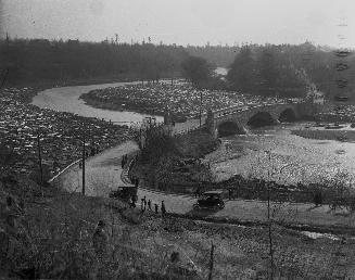 Old Mill Road, looking west to bridge across Humber River between Catherine St