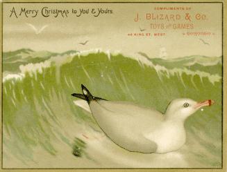 Illustration of a seagull on a wavy ocean, there are several other seagulls flying in the dista…