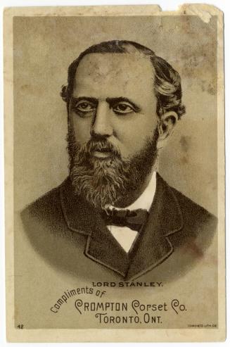 Portrait of Lord Stanley wearing a black suit jacket, white shirt and black bow tie. 