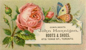 Illustration of pink roses, one in full bloom and the others closed up, and a very colourful bu…