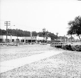 Bloor Street West, looking northeast over Mimico Creek Bridge