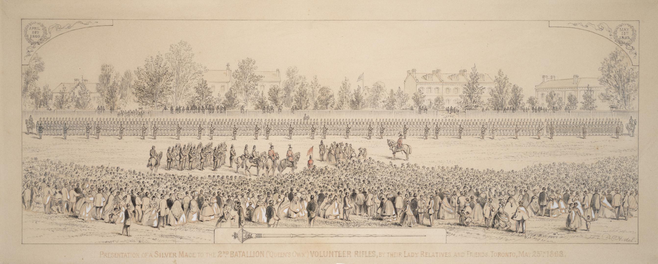 Presentation of a Silver Mace to the 2nd Battalion (''Queen's Own'') Volunteer Rifles, Toronto, May 25th, 1863