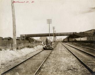 Looking e. from e. of Strachan Avenue, showing bridge connecting Western Cattle Market