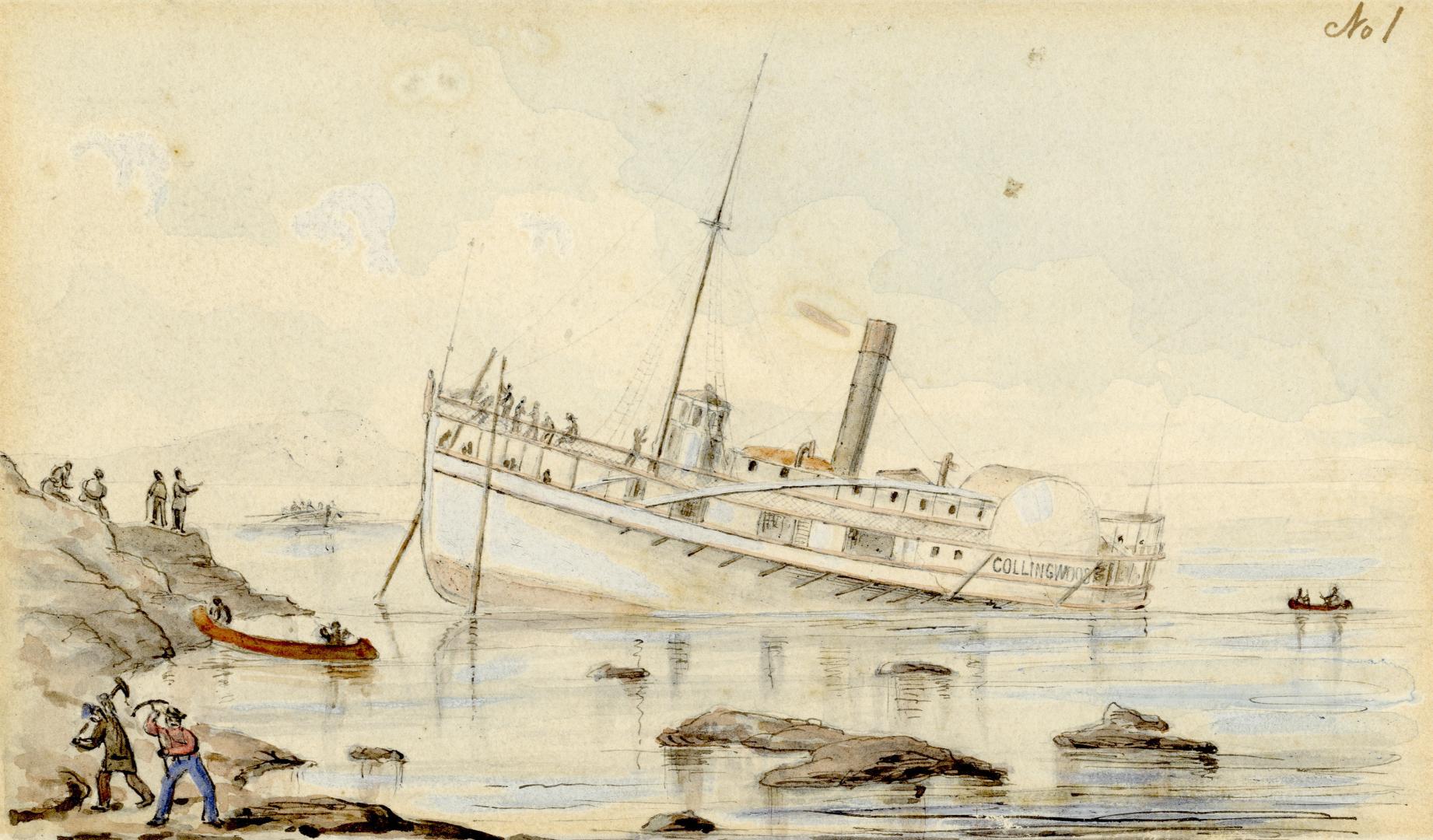 Steamer Collingwood on a rock near Michipicoten Island, Lake Superior