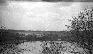 Humber River, looking west from Riverside Drive, just north of South Kingsway, to Berry Road across river