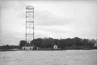 Eastern Gap, looking east from Ward's Island, showing Toronto Hydro feeder tower & fog-horn station