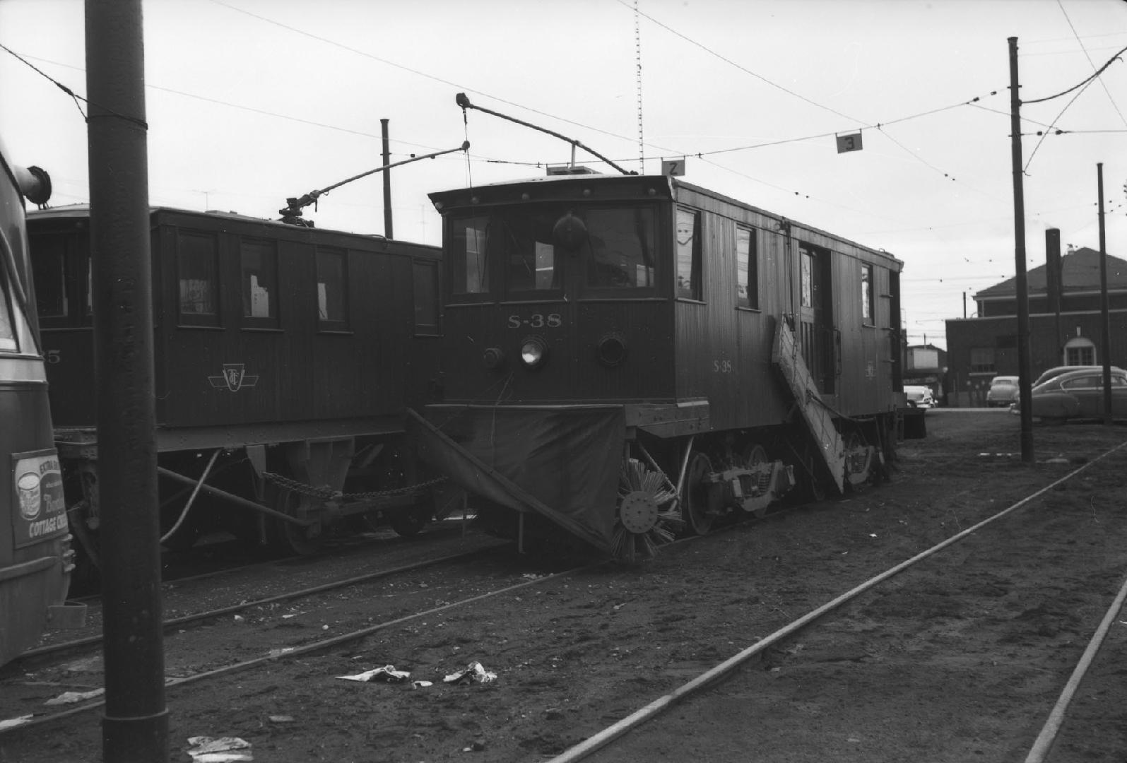 T.T.C., #S-38, sweeper, at Roncesvalles carhouse