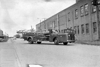 New Toronto Aerial No. 4, in front of fire hall, Eighth St., west side, north of Lake Shore Boulevard W., looking north