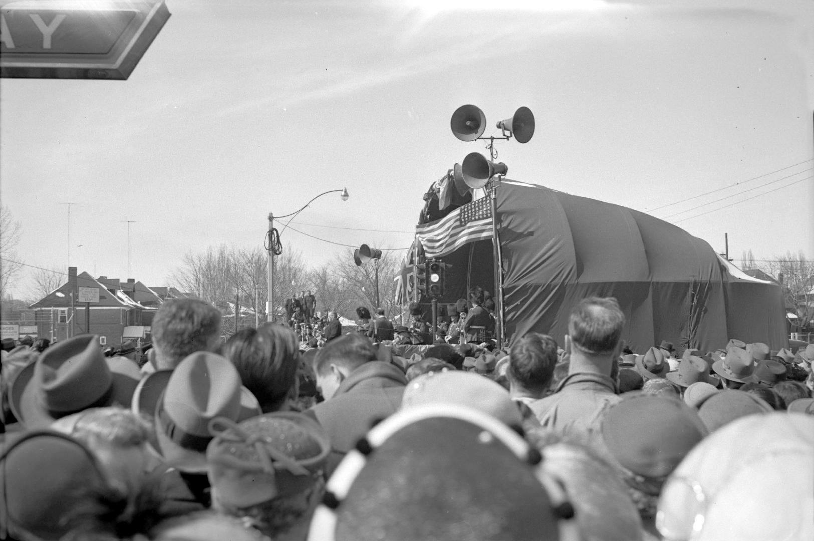 T.T.C., Yonge Street subway, opening ceremonies outside Davisville station, Toronto, Ontario. I ...