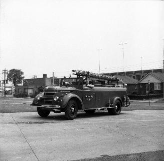 Pumper, looking north east across Randolph Road beside Leaside Municipal Building, McRae Drive, southwest corner Randolph Road