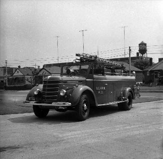 Pumper, looking north east across Randolph Road beside Leaside Municipal Building, McRae Drive, southwest corner Randolph Road