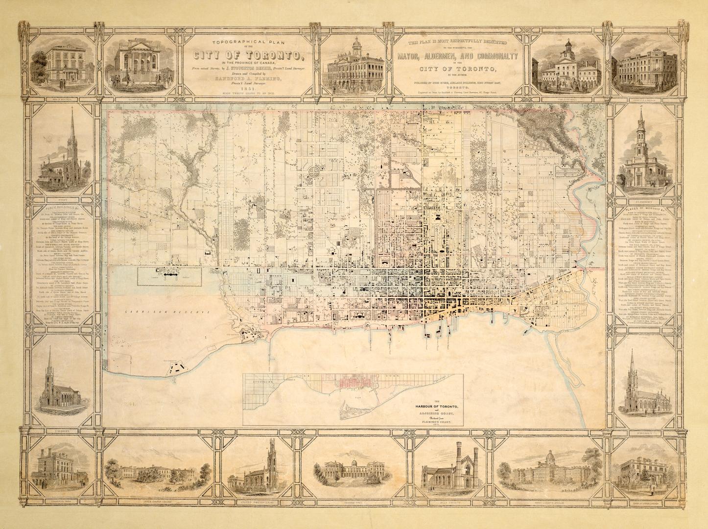 Topographical plan of the city of Toronto, in the province of Canada, from actual survey, by J Stoughton Dennis, Provin'l. land surveyor.