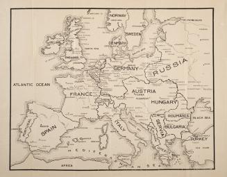 European war map showing the countries involved, principal cities, towns, and fortified positions