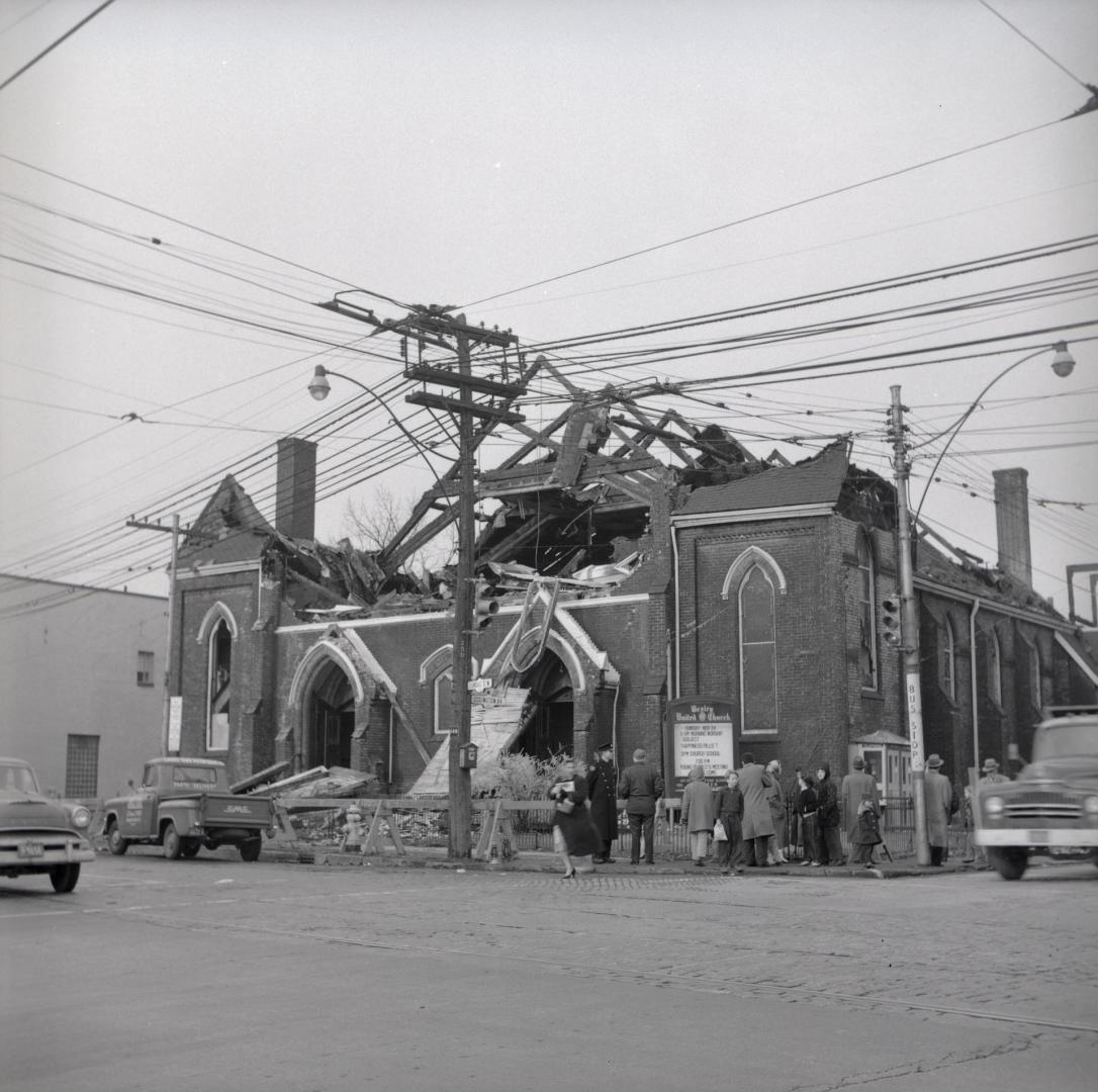 Wesley Methodist (United) Church, Dundas Street West, northwest corner Ossington Avenue, aftermath of fire