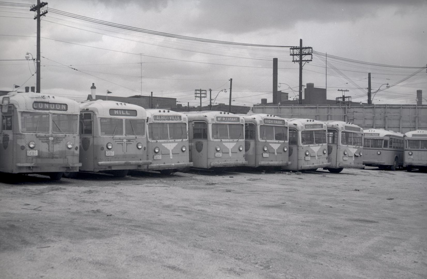 T.T.C., garage, Sherbourne Garage, Sherbourne St., northwest corner Esplanade E., looking northeast to Front Street East