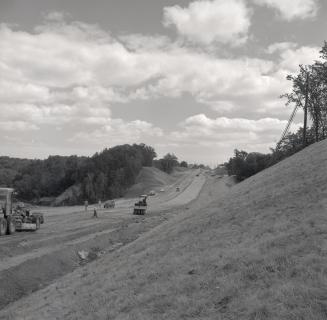 Bathurst St., looking south across West Don River during construction of causeway