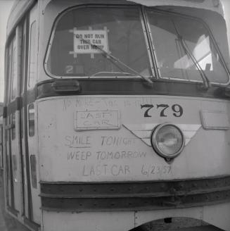 Image shows the front of a TTC rail car.