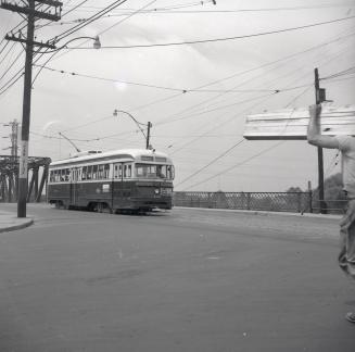 T.T.C., #4283, at Queen Street East bridge over Don River, looking northwest