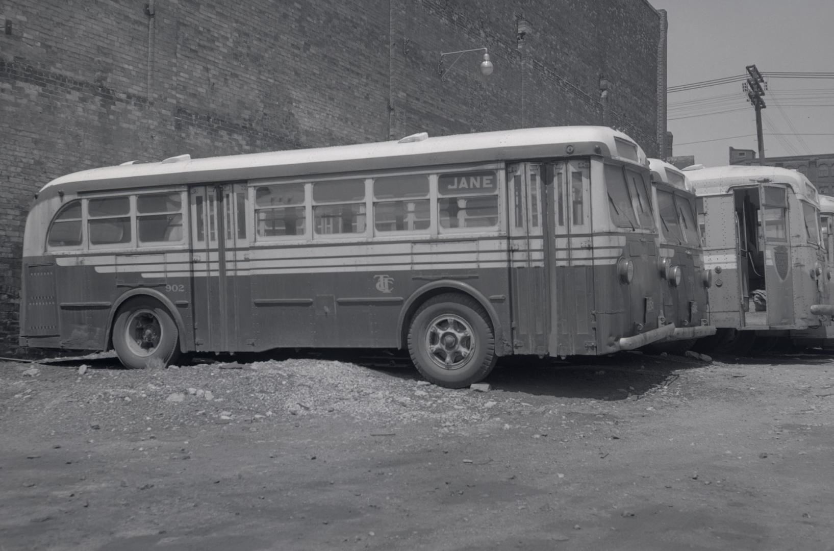 T.T.C., bus #902, at Sherbourne Garage, Sherbourne St., northwest corner Esplanade East