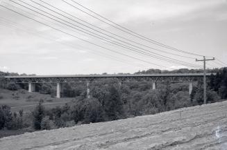 Macdonald-Cartier Freeway, bridge over West Don River, looking northwest from Yonge Street