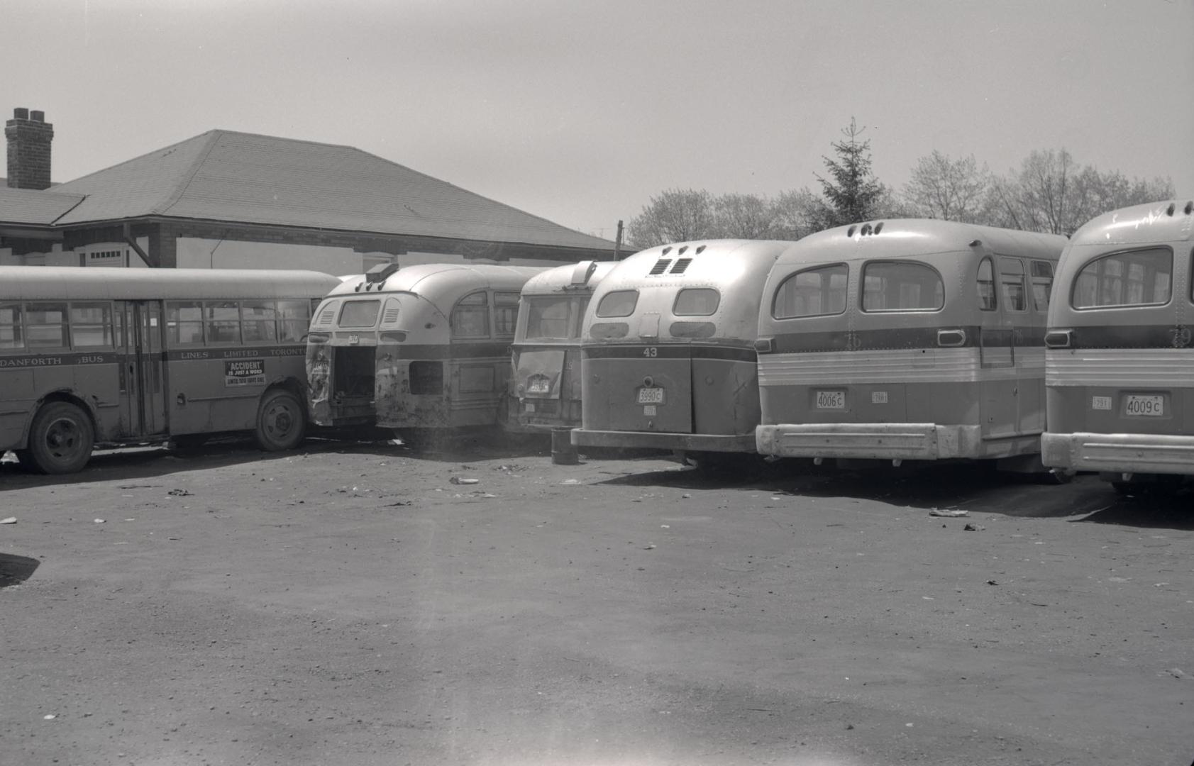 Danforth Bus Lines, garage, Danforth Avenue, south side, between Elward Boulevard & August Avenue