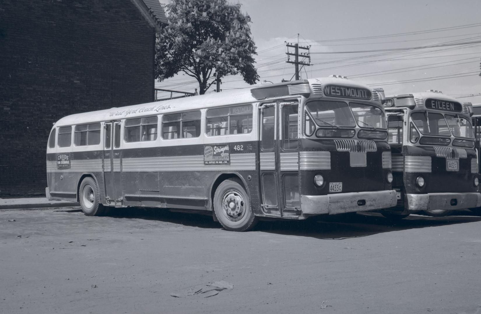 West York Coach Lines, garage, Pacific Avenue, southwest corner Vine Avenue, looking north to Vine Avenue, showing bus #482 in foreground