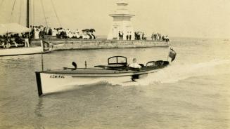 Admiral (launch), looking northwest to north lighthouse on east side of Eastern Gap, Toronto