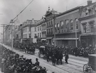 Mowat, Sir Oliver, Funeral Procession, on Yonge Street, looking south from Shuter St