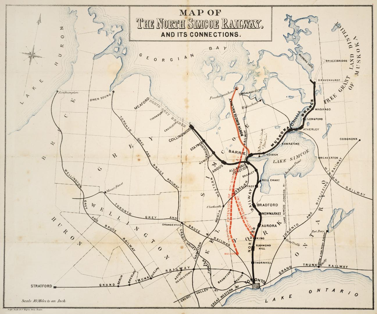 Map of the North Simcoe Railway, and its connections