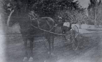 Carriage, North Toronto. Image shows a one horse two wheel cart with two teenage boys sitting o…