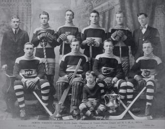 North Toronto Athletic Club, Toronto, Ontario. Image shows a hockey team posing for a photo ind…