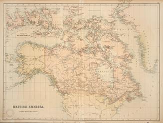 Shows a map of British North America, with an area close to the modern-day Canada in pink. An i…