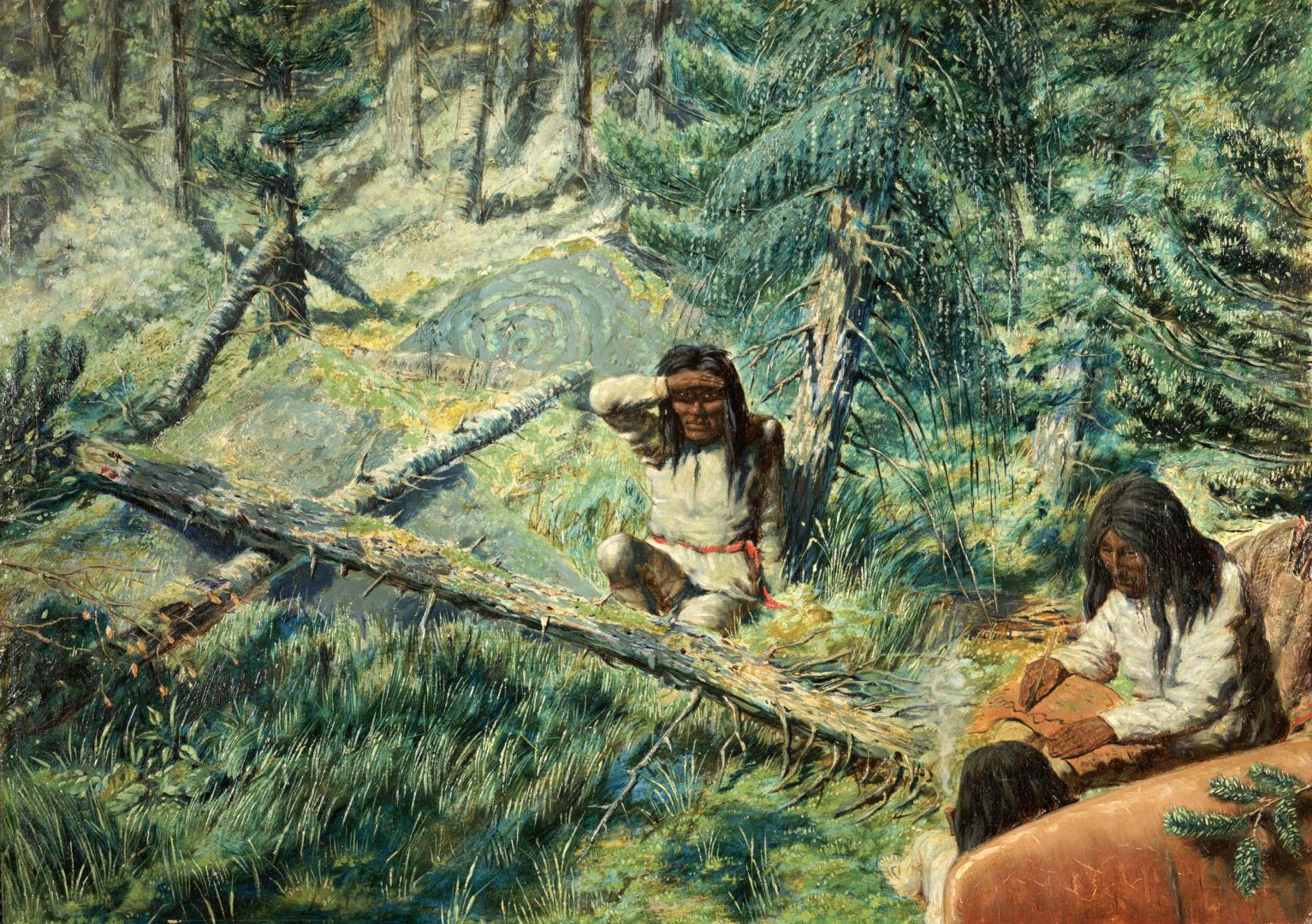 Drawing Map on Birch-Bark (Rivière Moisie, Labrador Peninsula Expedition, Québec, 1861)