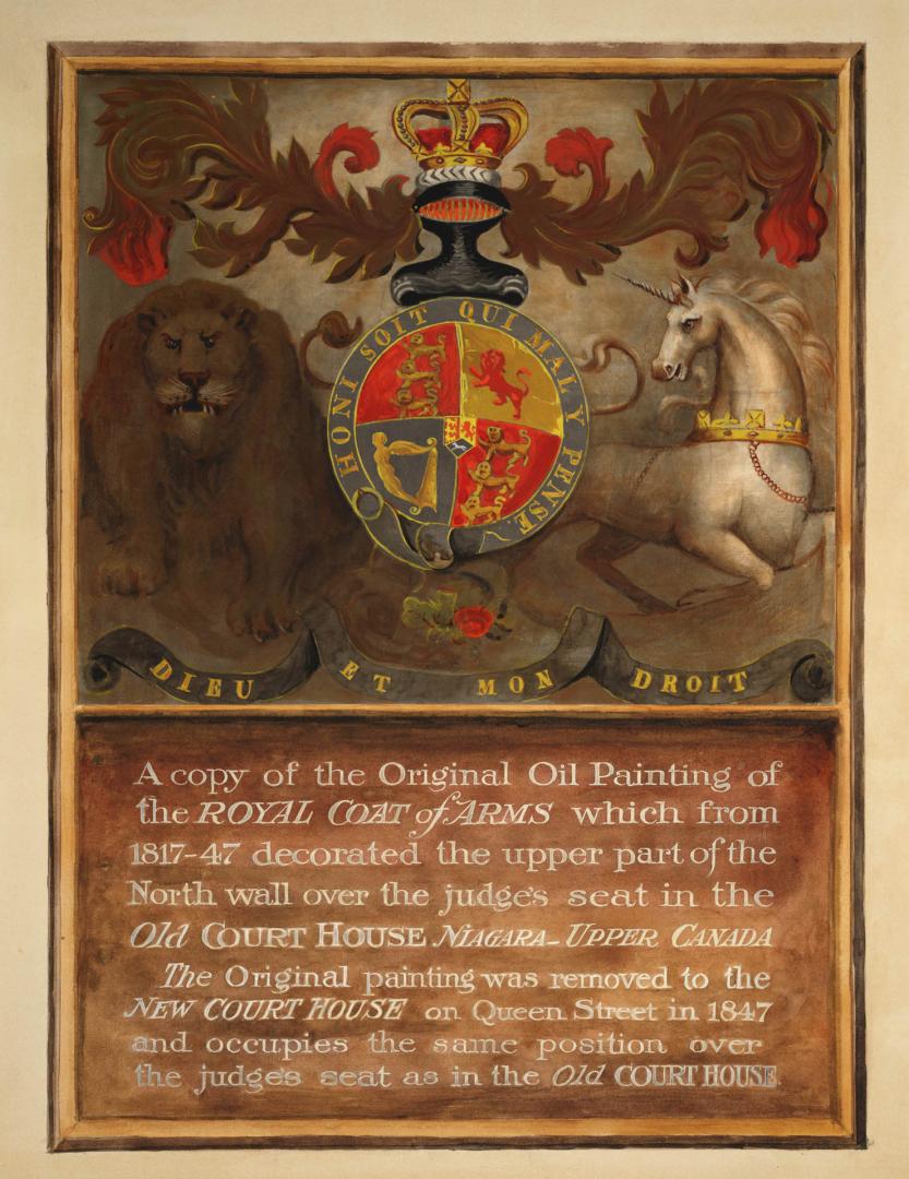 A Copy of the Original Oil Painting of the Royal Coat of Arms over the Judge's Seat in the Court House, Niagara-on-the-Lake, Ontario